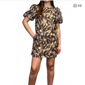 THE KORNER lace floral puff sleeve mini dress in multicolored EIC size small